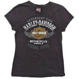 Harley-Davidson Womens Black Graphic T-Shirt Skagit WA Rose Barbed Wire Size M